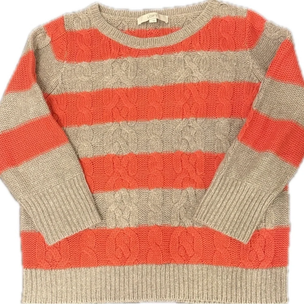 LOFT Women's Sweater with Red and Brown Stripes